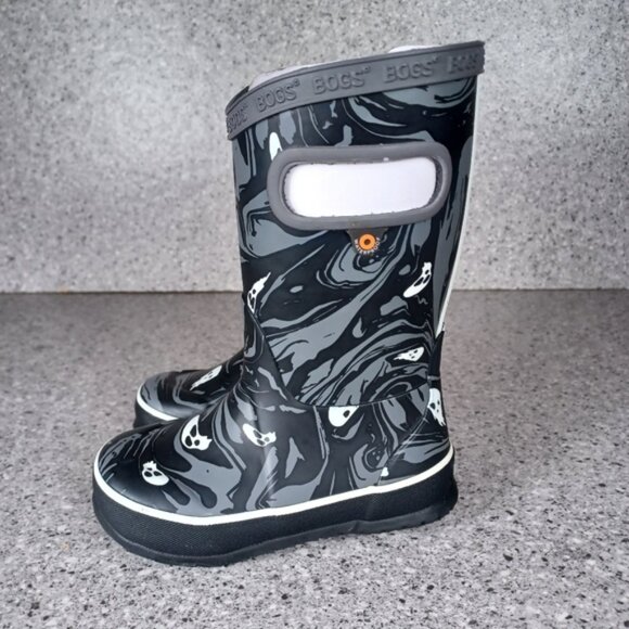 BOGS Rainboot Black Gray Ghost Spooky Kids Waterproof Shoes - Picture 5 of 9